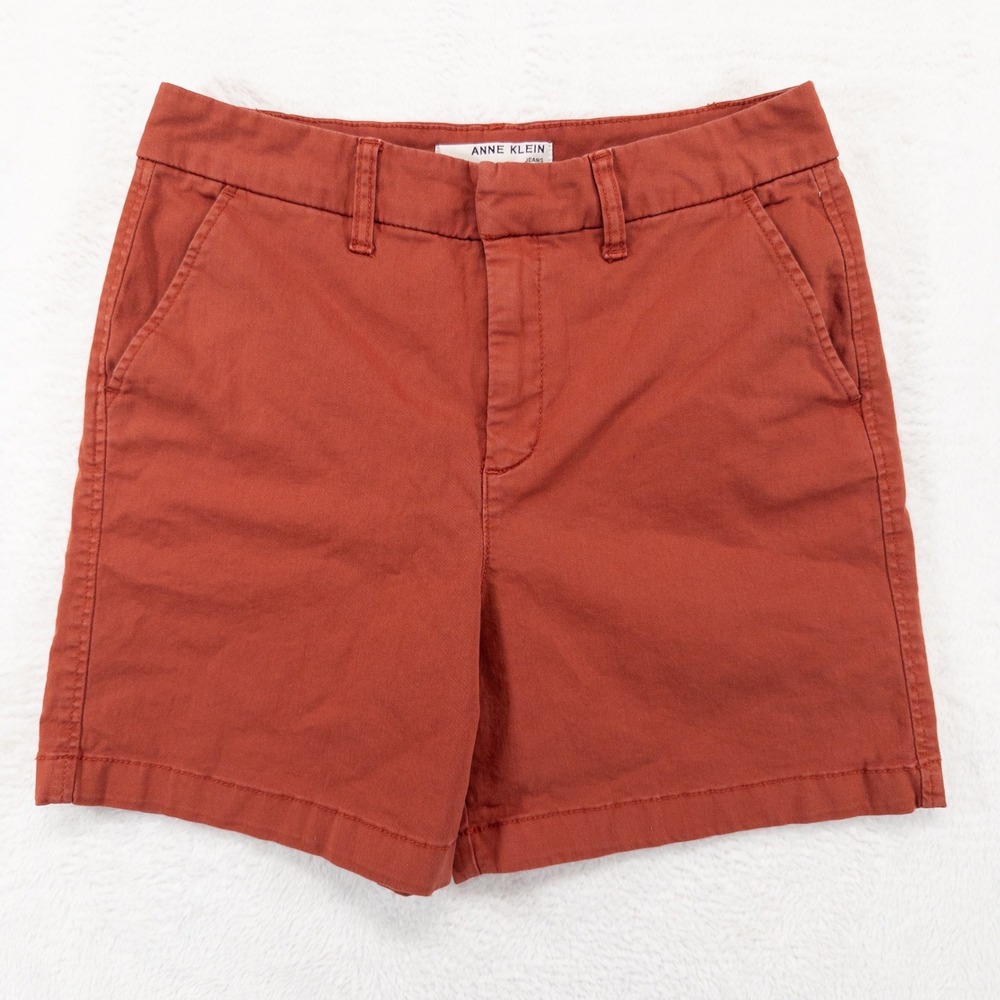 Anne Klein Womens Shorts 6 Rust Orange Cotton Stretch Chino Casual Summer